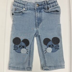 Baby Denim Jeans with Mouse Embroidery